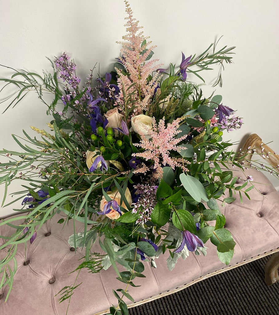 wild penny bloom bouquet with lilac and pink flowers